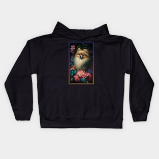 Pomeranian Dog Vibrant Tropical Flower Tall Digital Oil Painting Portrait 3 Kids Hoodie